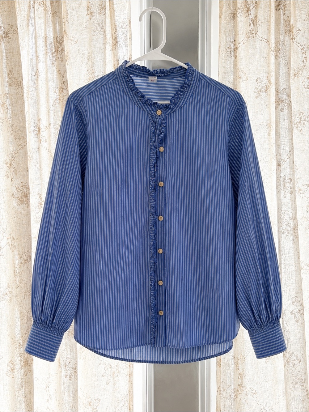 Old Navy Blue Striped Ruffle-Trim Blouse